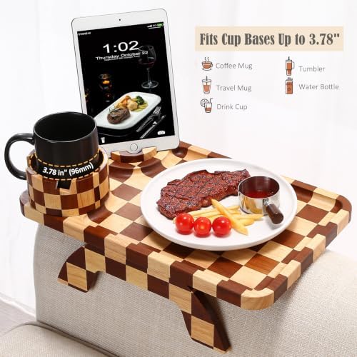 Nnewvante Checkerboard Couch Armrest Table, 3 in 1 Clip-on Table Rubberwood - Image 2