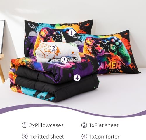 NTBED Game Console Comforter Set for Boys Girls Kids Tie Dye GamingLightweight Microfiber Gamer Bedding Sets (Multi, Queen 5Pcs) - Image 7
