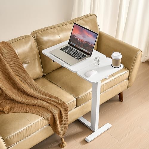 VEVOR Overbed Table, Mobile Bed Side Table with Flip Desktop and 4 Hidden Wheels, Height & Angle Adjustable Rolling Laptop Desk with Cup Holder, Portable Over Bed Desk for Home, Office, Study, White - Image 2
