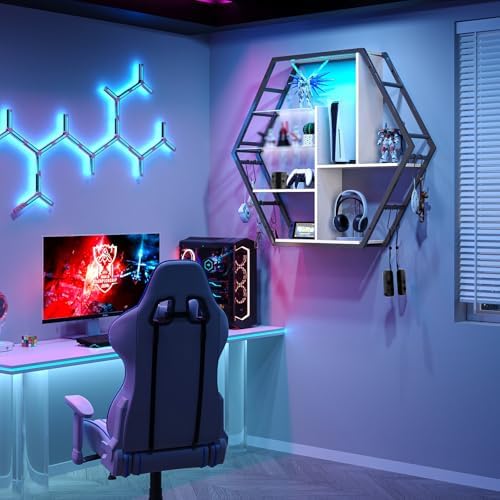Saudism Large Gaming Room Storage Shelf, Hexagon Wall Mounted Display Shelf - Image 3