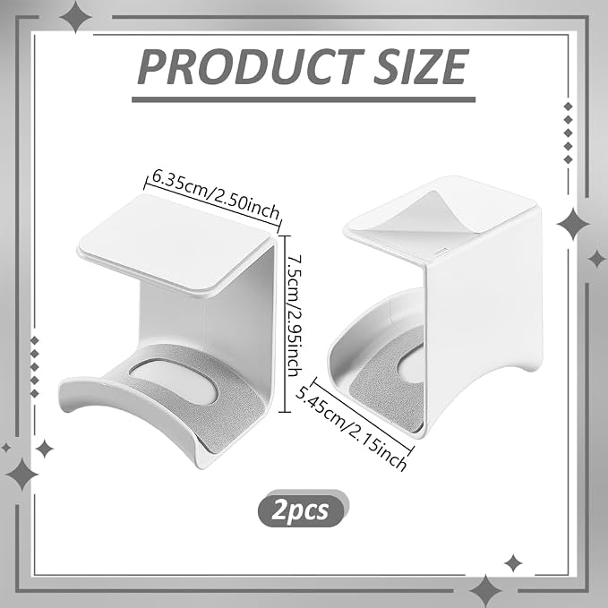 AHANDMAKER 2 Pack Headphone Stand for Desk Headphone Holder with Adhesive Gaming Headphones Hanger Under Desk Shelf Mounting Hooks for Bedroom Gaming Setup Organization, White - Image 2