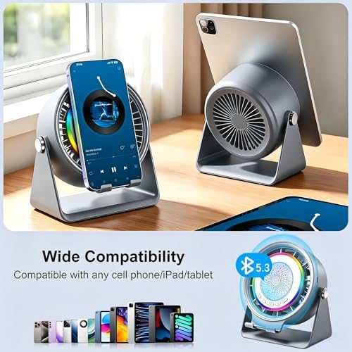 Bluetooth Speaker Desk Fan with Phone Stand & RGB Light - Image 4