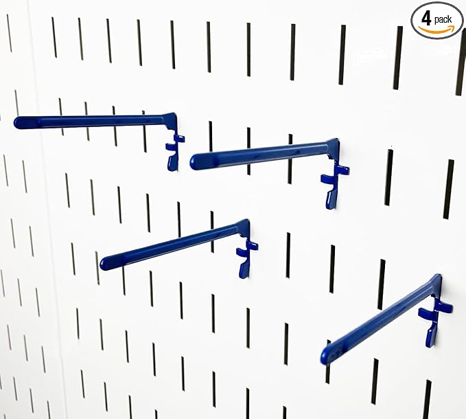 Wall Control Paint Brush Hook and Thread Spool Holder Storage Organizer Pegs Metal Pegboard - (4) Pack of Narrow 3.5-Inch Reach Slotted Peg Hooks for Paint Brushes and Spools (Blue) by Wall+Control