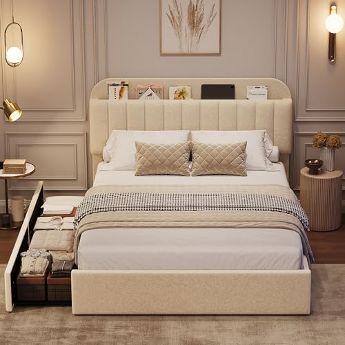GarveeHome Queen Bed Frame, Platform Bed with Storage Headboard & Drawers - Image 5