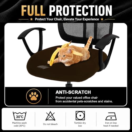 DIVA EN CAMINO DEC Stretchable Desk Office Chair Seat Cushion Covers - Universal Spandex Computer Chair Slipcover - Removable Washable Cushion Protectors for Dogs, Cats, Pets (Brown) - Image 5