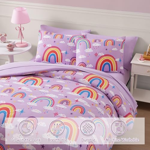 Girls Full Size Bedding Sets - 7 Pieces Purple Rainbow Full Comforter Set - Image 4