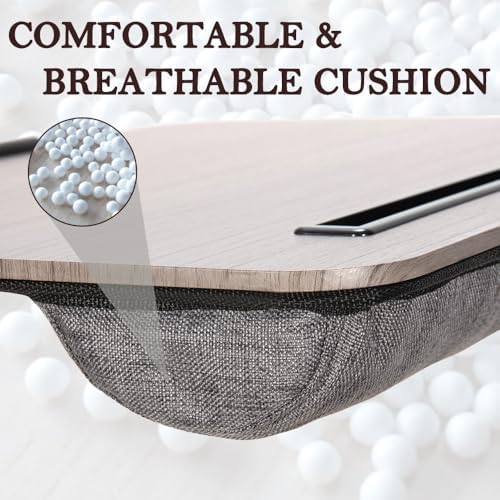Portable Laptop Desk Fits Up to 16“ Laptops, with Tablet Slot, Built-in Cushion, Great for Home & Office,Lap Desk with Cushion (Walnut, Medium) - Image 4