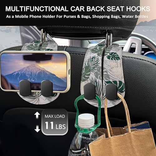 Blusabaca 2PCS Car Seat Headrest Hooks, Purses Bags Holder, Tropical Leaf - Image 3