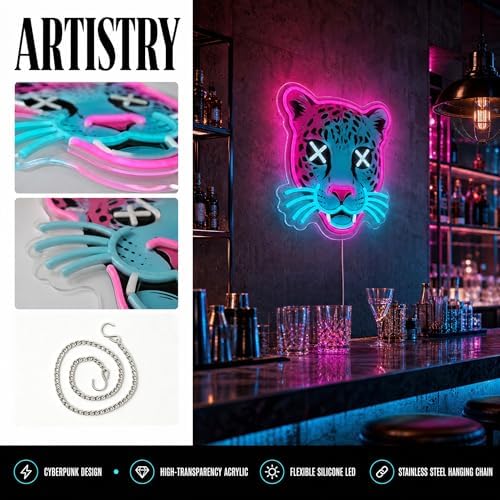 Leopard Neon Sign, Pink & Ice Blue LED Light for Wall Decor - Image 7