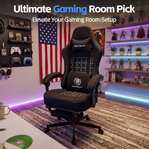 Gaming Chair Breathable Fabric with Pocket Spring Cushion, Wide and High Ergonomic Office Chair with Headrest, Computer Gaming Chair with Footrest for Adult and Teen (Black Fabric) - Image 5