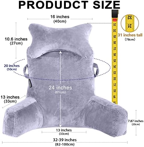 Reading Pillow-Extra Large 31" Bed Rest Pillow with Detachable Neck Roll & Arms for Sitting in Bed or Couch-Backrest Reading Pillow Adult Back Pillows for Reading/Watching TV/Gaming/Relaxing-Grey - Image 4