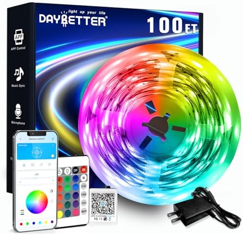 DAYBETTER LED Strip Lights 100ft RGB Lights Strip for Bedroom, Desk, Indoor Room Living Room Brithday Gifts Home Decor with Remote, 24V Power Supply by DAYBETTER