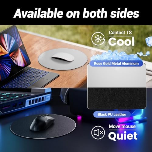 HONKID Metal Aluminum Mouse Pad Thin Hard Mousepad 7.87 * 7.87 Round Silver - Image 5