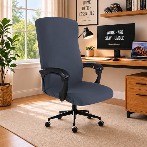 Elastic Computer Chair Cover with Durable Zipper - Protective Removable Washable Universal Office Desk Chair Seat Slip Cover - Stretchy Soft Anti-dust Desk Chair Seat Protector for Dogs, Cats, Pets by DivaenCamino