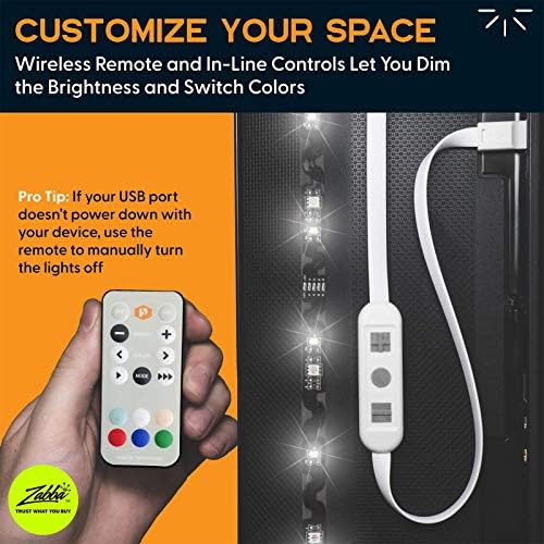 Power Practical LED Strip Lights Backlight, USB Light Strips w/Remote for 15 Ambient Color Bias Lighting Options & 10 Brightness Modes, for TV/Computer Decor/Indoor Use, Size (30"-40" TV) - Image 3