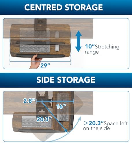 Keyboard Tray Under Desk with Storage Drawer, Height Adjustable Keyboard Tray Slide Out 360° Swivel Tilt, Ergonomic Under Desk Mount Keyboard & Mouse Holder for Gaming Home Office, 28''x11'' Vintage - Image 5