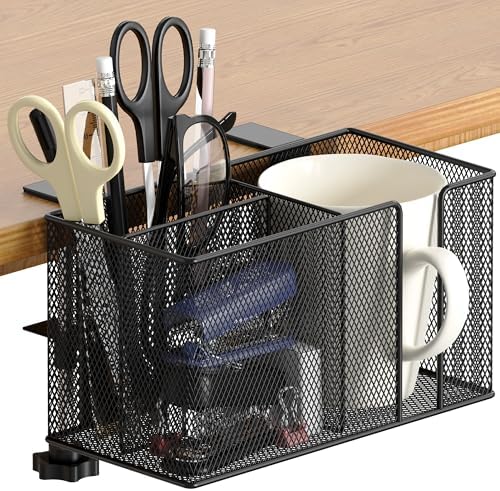 Metal Desk Cup Holder, Fits up to 40oz Cups - Anti-Spill Clip-On Table Cup Holder, Sturdy and Easy to Clamp, Clip-On Cup Holder for Table, Bed, Chair, Gaming Desk, Bottles, Drinks by Alyoen