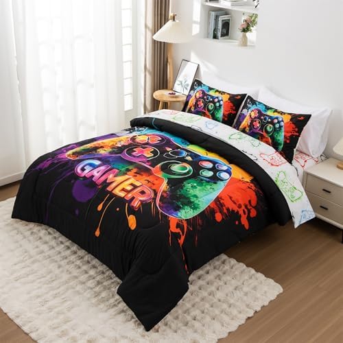 NTBED Game Console Comforter Set for Boys Girls Kids Tie Dye GamingLightweight Microfiber Gamer Bedding Sets (Multi, Queen 5Pcs) - Image 2