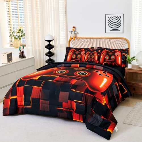 PERFEMET Full Bedding Sets for Boys 6 Pieces Orange Game Kids Bed in A Bag - Image 2