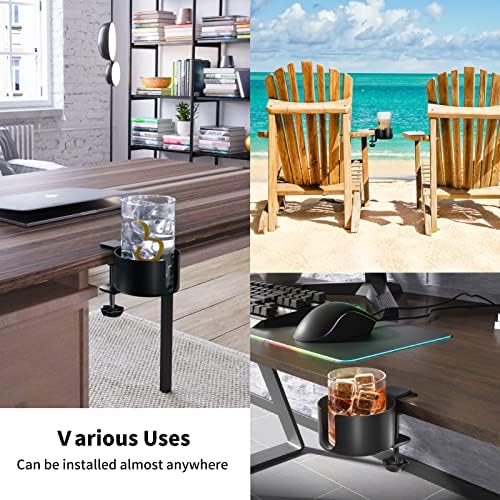 Desk Cup Holder, OOKUU Anti-Spill Cup Holder for Desk or Table, Sturdy and Durable Desk Accessories, Easy to Install, Enough to Hold Coffee Mups, Water Bottles, Gaming PC Office Accessories, Black - Image 6