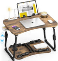 Lap Desk for Bed Adjustable Height, Foldable Bed Table with Storage Drawer, Tablet Slot & Cup Holder, Portable Laptop Stand for Bed & Sofa, Bed Desk for Adults & Kids, Carbonized by OPKING