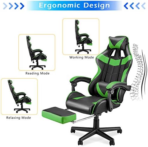 Soontrans Gaming Chair Green,Racing Gaming Chair with Footrest,Ergonomic Computer Gamer Chair,Game Chair with Adjustable Headrest and Lumbar Support - Image 6