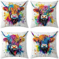 Highland Cow Pillow Cover 18x18 Inch Set of 4,Graffiti Western Farmhouse Cows Throw Pillow Cases,Watercolor Farm Animal Decor for Couch Sofa Country Cattle Cushion Covers Outdoor Bedroom Home Decor by YOOOAHU