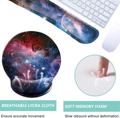 Keyboard Wrist Rest Pad Mouse Pad with Wrist Support Set of 3, Mousepad with Non-Slip Rubber Base, Ergonomic Memory Foam Mouse Wrist Cushion Support for Home Office Laptop Computer, Starry Sky - Image 2