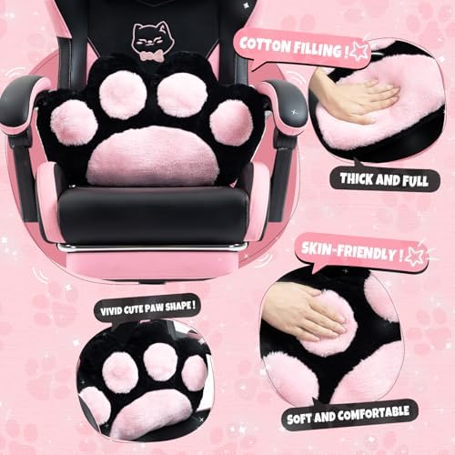 Cute Ergonomic Gaming Chair with Footrest, Girls Pink Gaming Chair with Cat Ears & Paw Lumbar Pillow for Adults Women Teens, 310 Lbs Capacity (Cute Black+Pink) - Image 6