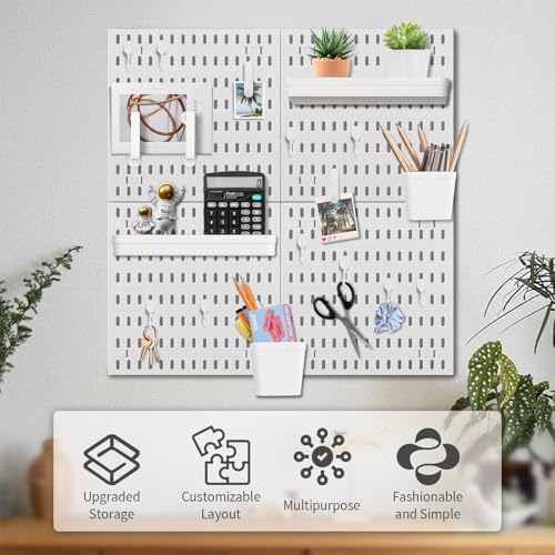 SHGJ&SOFT Peg Board Wall Organizer Panels, 22pcs - Includes 4 White Pegboards & Accessories, Plastic Pegboard for Home，Office, Craft Room, Gaming Setup, 24″×24″, Wall Mount Display Pegboard Panel Kits - Image 4