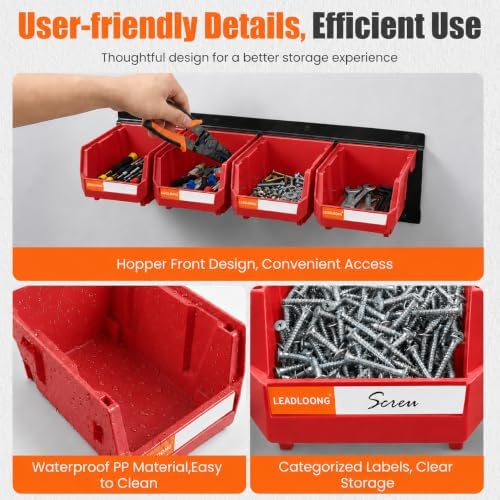 16pc Wall-Mounted Storage Organizer Set with Metal Rails Red - Image 6