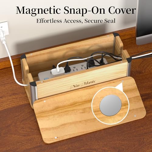 Delamu Wooden Cable Management Box, Retro-Inspired Cord Organizer Box for Home Office, Large Cord Hider Box Hides Floor Cord and Power Strips, Floor Cord Covers, 14.3" x 6.0" x 5.5", Light Wood Color - Image 5