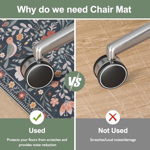 Anidaroel 36"x48" Office Chair Mat for Hardwood Floor, Black Floral Computer Chair Mat, Anti-Slip Vintage Under Desk Rug for Office, Low Pile Bird Bug Office Rugs for Rolling Chairs - Image 2