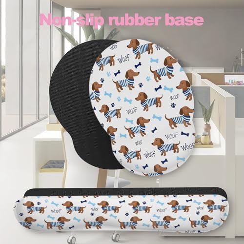 Cute Dachshund Puppy Keyboard Wrist Rest Pad Mouse Pad Set,Ergonomic Mousepad Wrist Support Memory Foam Desk Pad for Gaming Office,Non-Slip Rubber Base Easy Typing for Home Office Computers - Image 7