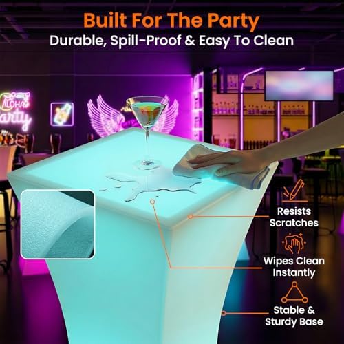 CECER 18" LED Cocktail Table with 16 RGB Multi-Colored Lights for Bar/Party - Image 5