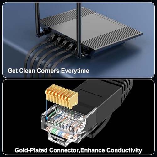 CableGeeker Cat 6 Flat Ethernet Cable 40ft, 10Gbps, Black - Image 5