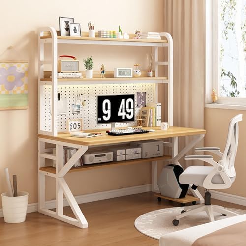 Gaming Desk with Pegboard, Industrial Gaming Desk PC Desk with Storage Shelves, Large Study Writing Workstation Table for Home Office,Walnut-120x60x171cm by Unknown