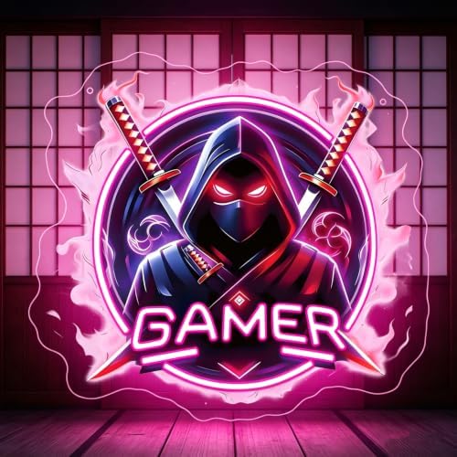 Gamer Neon Sign for Wall Deco,Japanese Ninjas Neon Light for Man Cave Gaming Room Game Zone Club Bedroom Party,Japanese Katana Gaming Adjustable LED Lights Gift for Gamer USB Powered（13.8"*12.6"） by Unknown