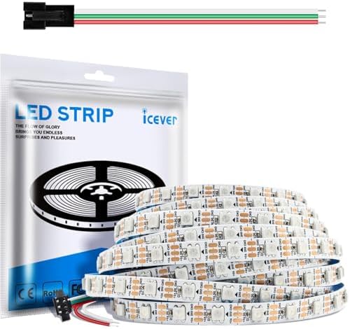 WS2812B LED Strip Lights, 16.4FT 5V, White PCB IP30, 300 LEDs by icever