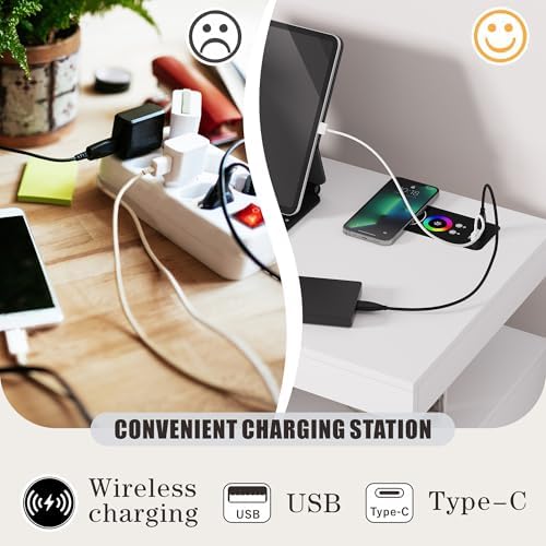 HWB Coffee Bar Cabinet with RGB Light & Charging Station, White - Image 5