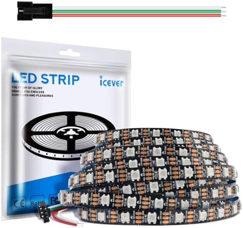 WS2812B LED Strip Lights, 16.4FT 5V, Black PCB IP30, 300 LEDs by icever