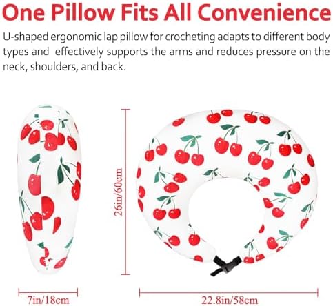 Ergonomic U-Shaped Gaming & Lap Pillow for Crocheting - Cute Little Cherry Crochet Pillow with Elbow & Arm Support, Lap Desk Pillows for Reading, Playing or Crocheting, Suitable for Adults - Image 2
