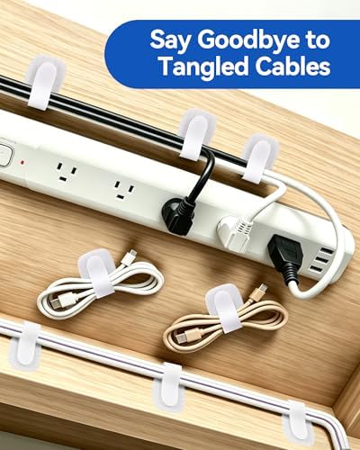 AGPTEK 80Pcs Self-Adhesive Cable Ties, Hook and Loop Cable Straps, White - Image 3