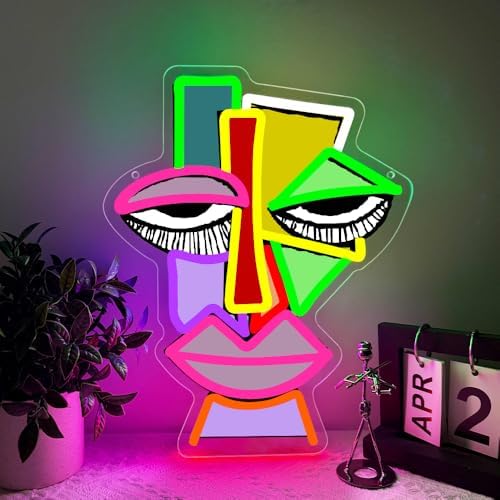 Abstract Face Neon Sign,Uv Print Abstract Art Led Light up Signs for Wall Decor,Bar,Cafe,Trendy Restaurant,Game Room Decor Party,The Best Art Gifts - Image 5