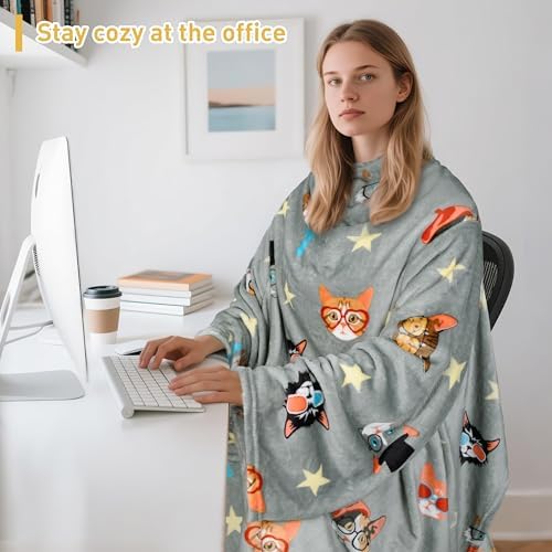 Catalonia Wearable Blanket with Sleeves for Women & Men, Fleece Wrap Throw - Image 3