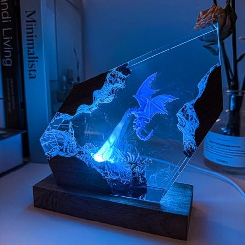Epoxy Ice Dragon Resin Lamp, Handmade Resin Night Light with USB Port - Image 5
