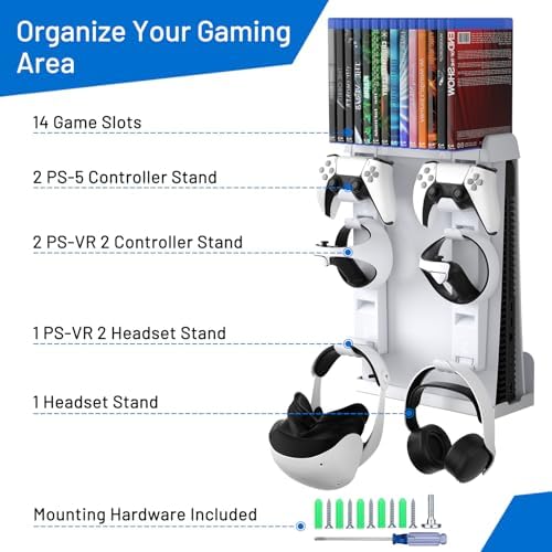 innoAura P5 Wall Mount Bracket for P5 2020 Model, 8-in-1 Adjustable Mount Kit Compatible with P5 Digital/Disc Edition Consoles, Controllers, Headset, P-SVR2 & 14 Game Slots - White - Image 2