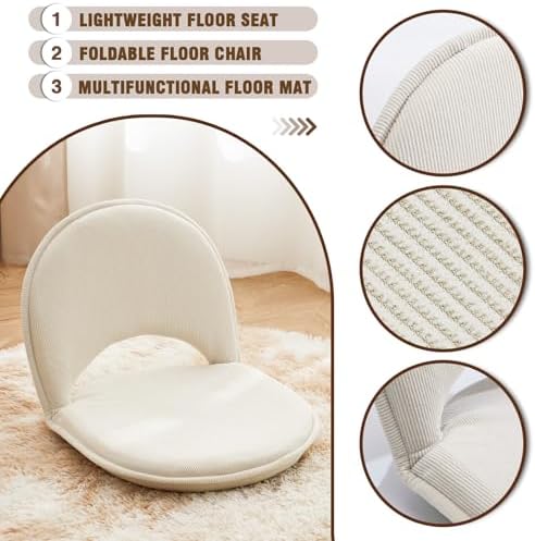 YOUKEEEJOJO Floor Chair 5-Position Adjustable Back Support Chair Foldable Camping, Floor Lounger,Corduroy Fabric, Video-Gaming Reading Watching, Indoor Outdoor Use(Beige) - Image 5