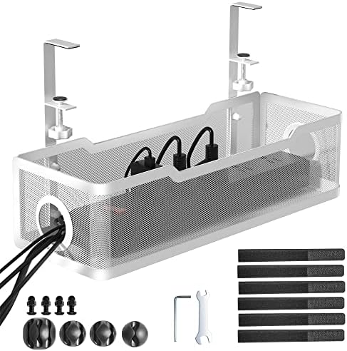 Under Desk Cable Management Tray White, Cinati Wire Organizers No Drill, Cable Tray with Clamp for Wire Management, Cord Organization Box for Office, Home - No Damage to Desk by Cinati