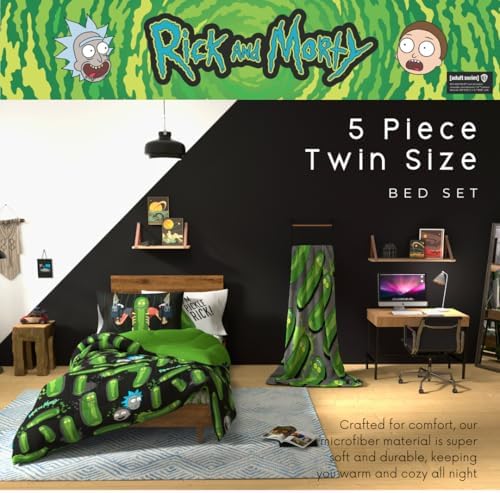Rick & Morty 5 Piece Super Soft Cozy Reversible Comforter and Sheet Set with Sham, Twin, (Officially Licensed Product) By Franco - Image 4
